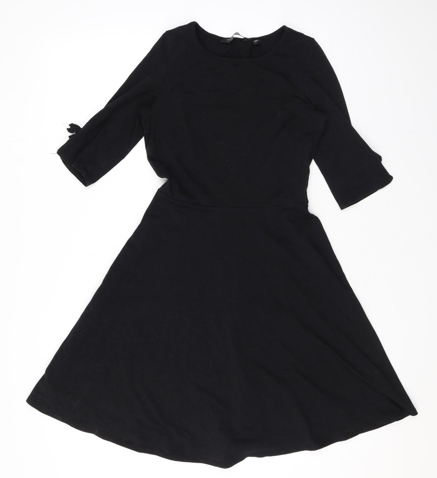 Dorothy Perkins Womens Black Cotton Skater Dress Size 10 Round Neck Pullover