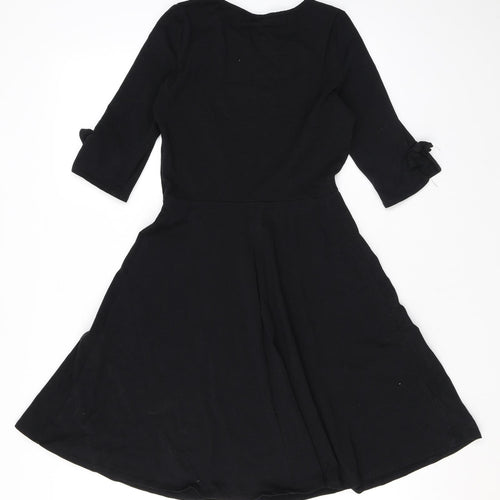 Dorothy Perkins Womens Black Cotton Skater Dress Size 10 Round Neck Pullover
