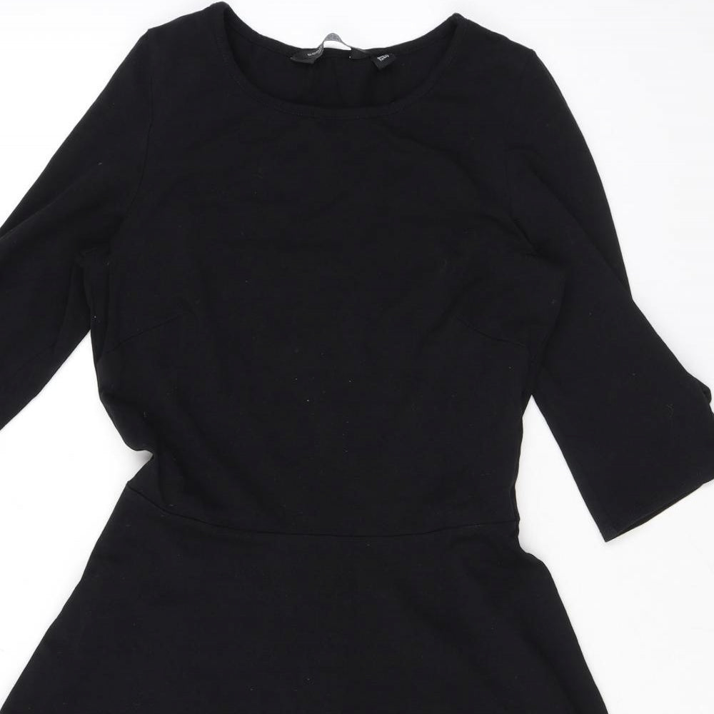 Dorothy Perkins Womens Black Cotton Skater Dress Size 10 Round Neck Pullover