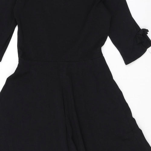 Dorothy Perkins Womens Black Cotton Skater Dress Size 10 Round Neck Pullover