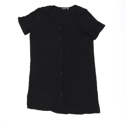 Boohoo Womens Black Viscose T-Shirt Dress Size 12 Round Neck Button