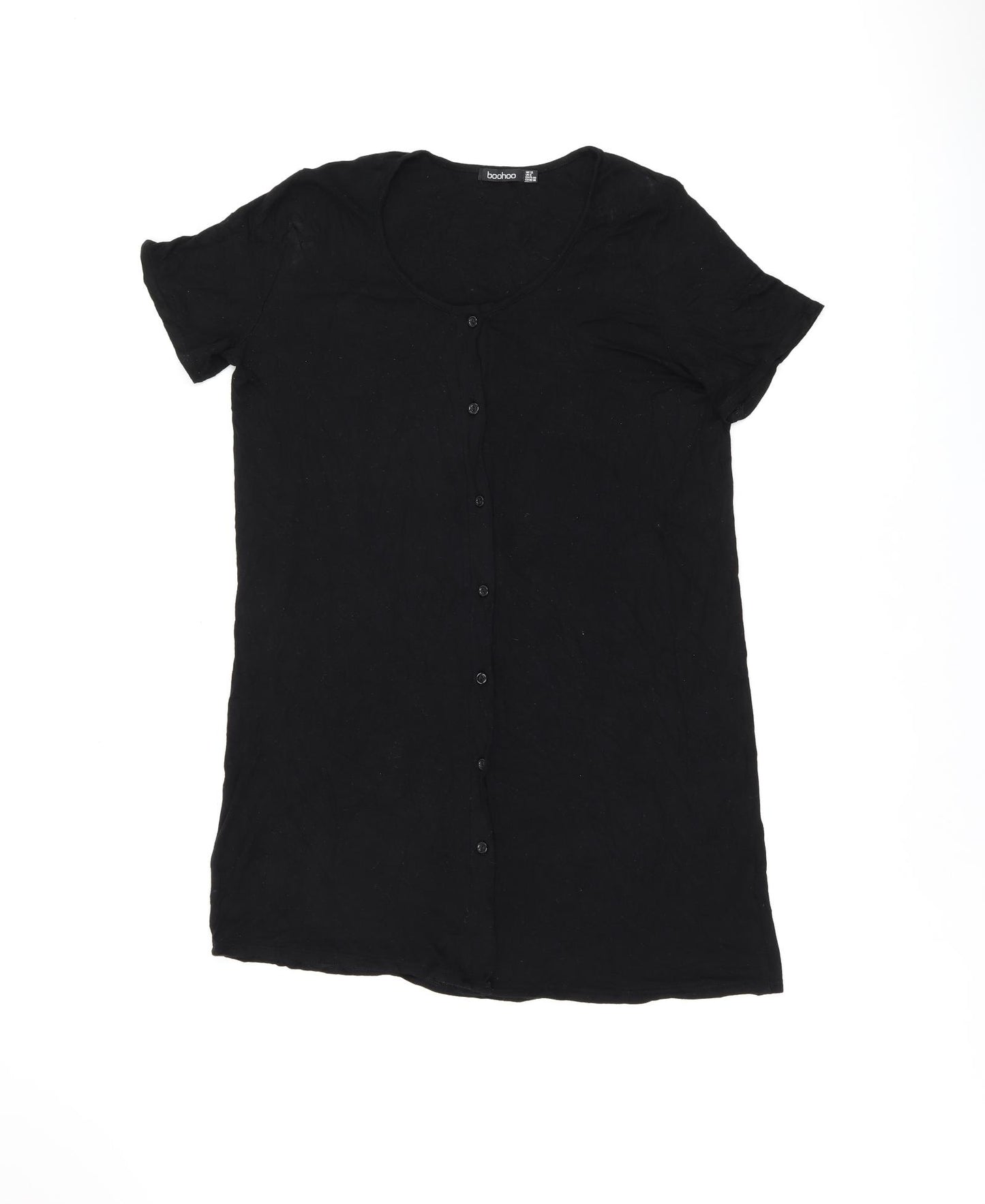 Boohoo Womens Black Viscose T-Shirt Dress Size 12 Round Neck Button