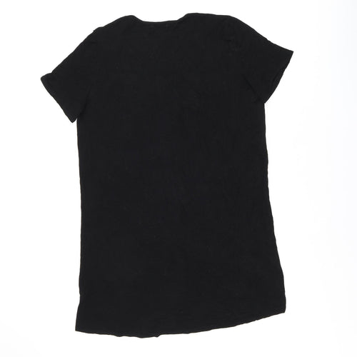 Boohoo Womens Black Viscose T-Shirt Dress Size 12 Round Neck Button