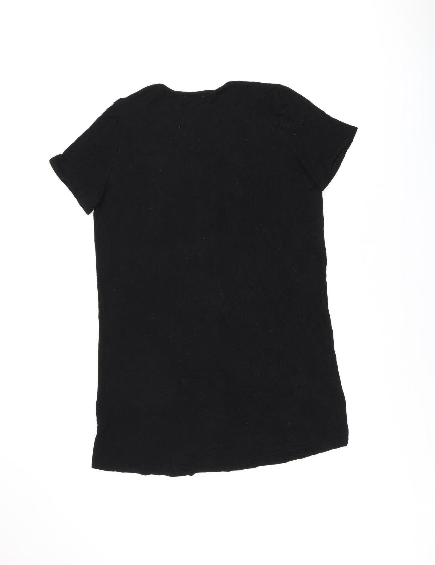 Boohoo Womens Black Viscose T-Shirt Dress Size 12 Round Neck Button