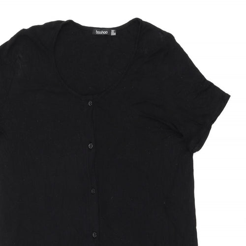 Boohoo Womens Black Viscose T-Shirt Dress Size 12 Round Neck Button