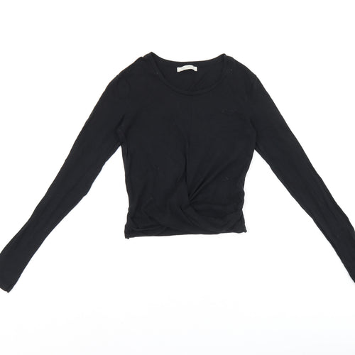 Zara Womens Black Cotton Cropped T-Shirt Size S Round Neck
