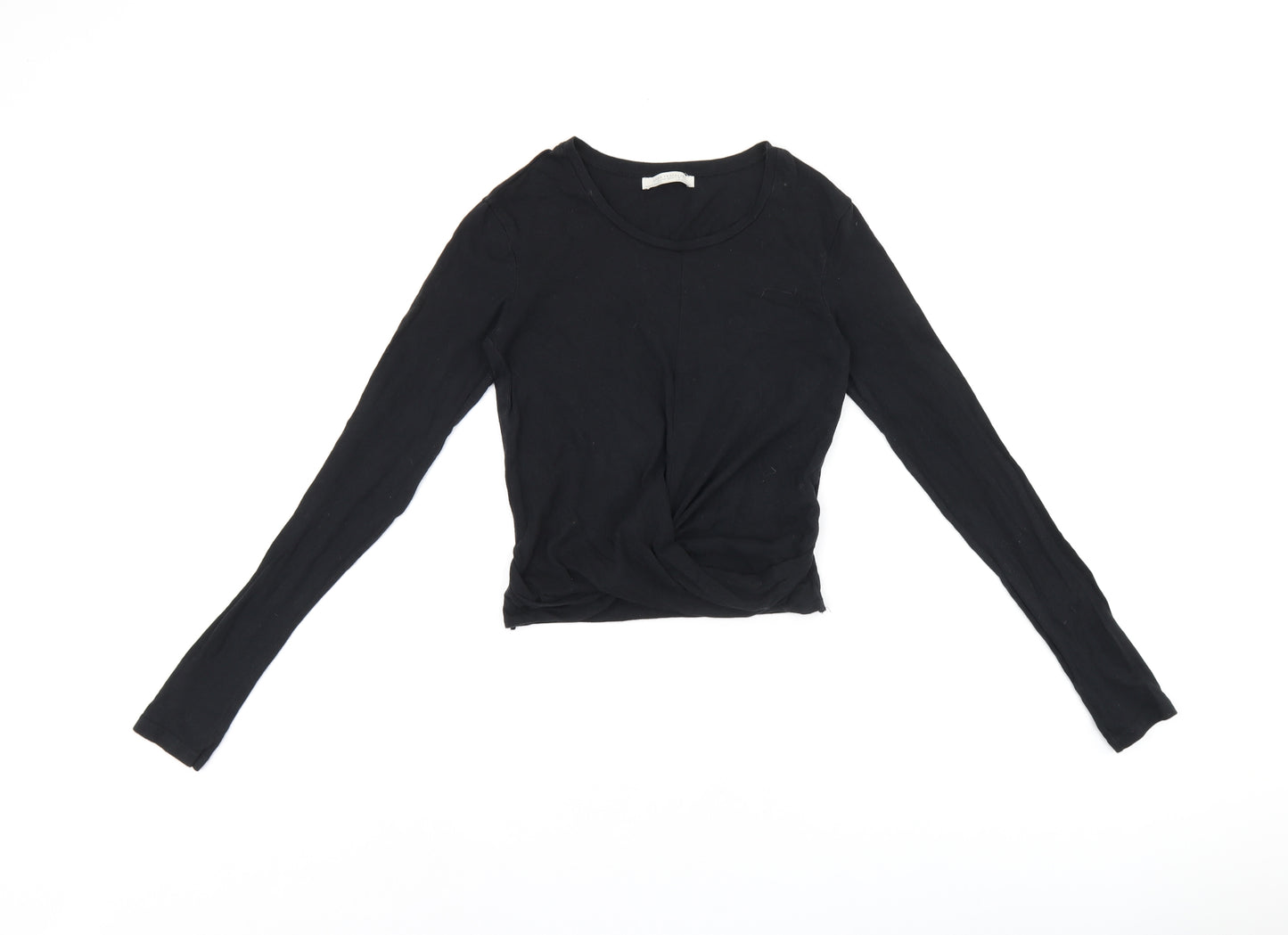 Zara Womens Black Cotton Cropped T-Shirt Size S Round Neck