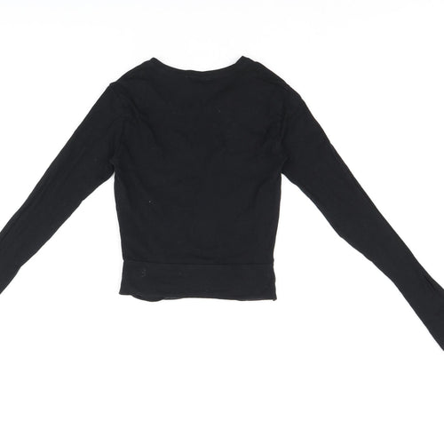 Zara Womens Black Cotton Cropped T-Shirt Size S Round Neck