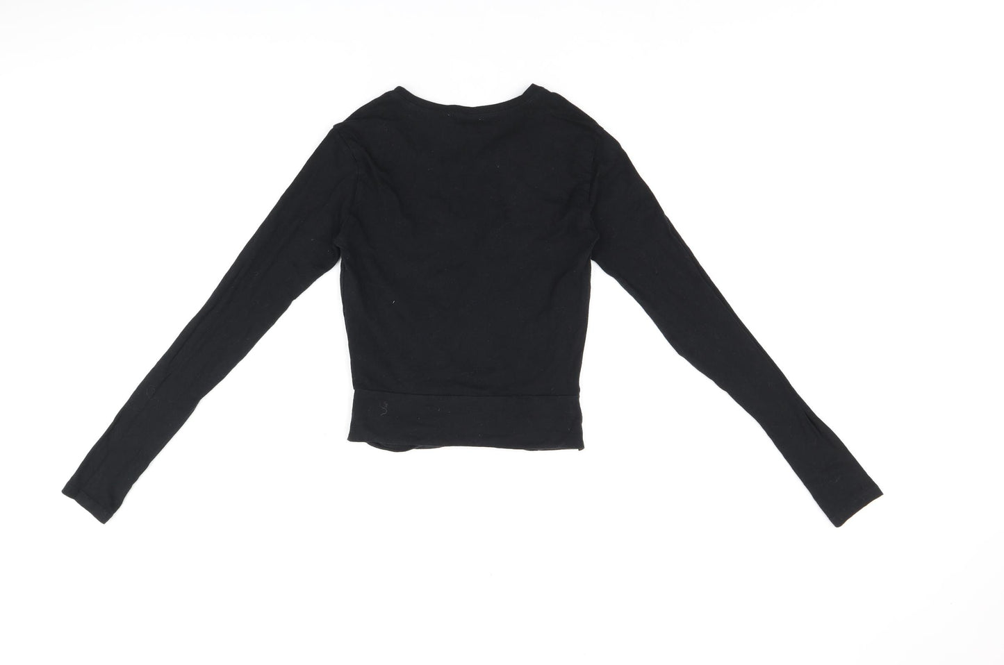 Zara Womens Black Cotton Cropped T-Shirt Size S Round Neck