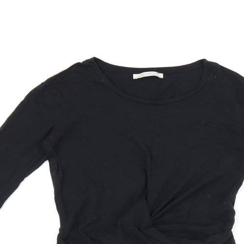 Zara Womens Black Cotton Cropped T-Shirt Size S Round Neck