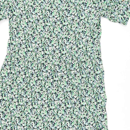 Marks and Spencer Womens Green Floral Viscose A-Line Size 12 V-Neck Button