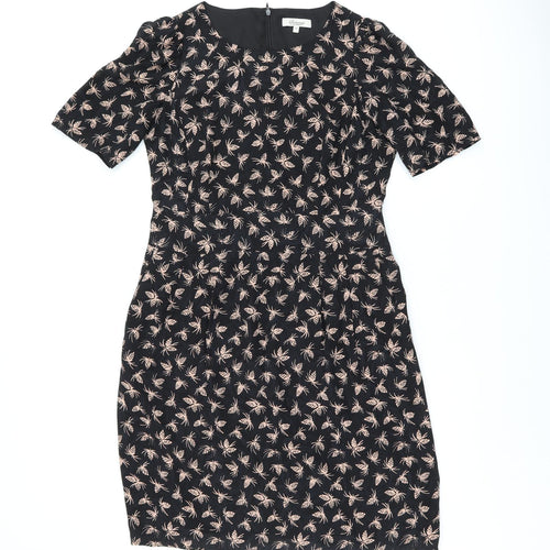 Somerset Womens Black Geometric Silk Bodycon Size 14 Boat Neck Zip