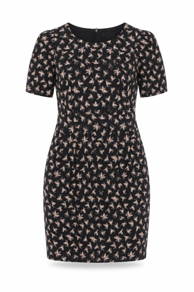 Somerset Womens Black Geometric Silk Bodycon Size 14 Boat Neck Zip