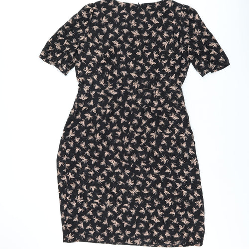 Somerset Womens Black Geometric Silk Bodycon Size 14 Boat Neck Zip