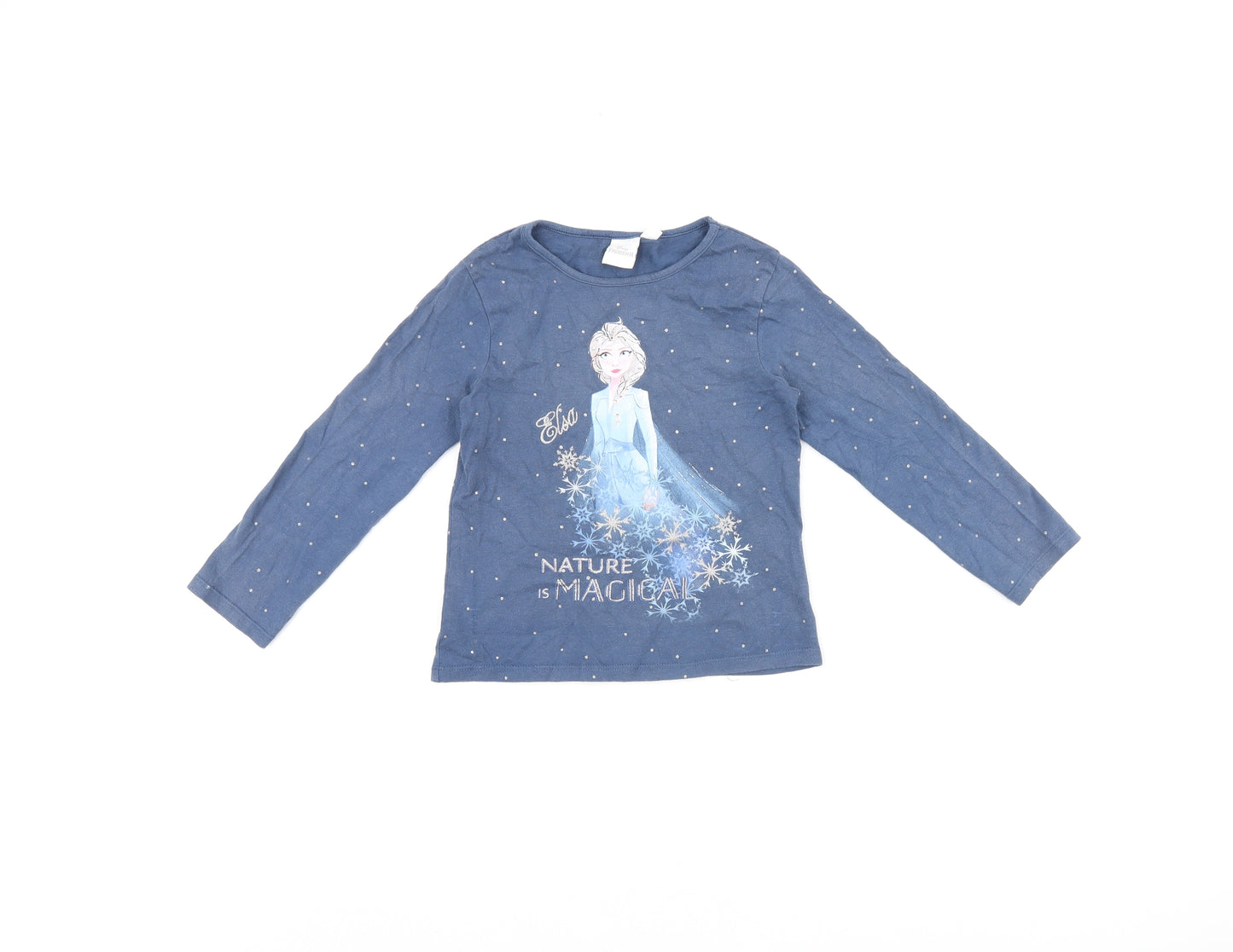 Disney Girls Blue Cotton Basic T-Shirt Size 6 Years Round Neck Pullover - Frozen Elsa