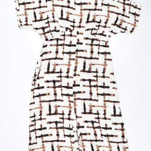 Marks and Spencer Womens White Geometric Viscose Shift Size 14 Boat Neck Zip