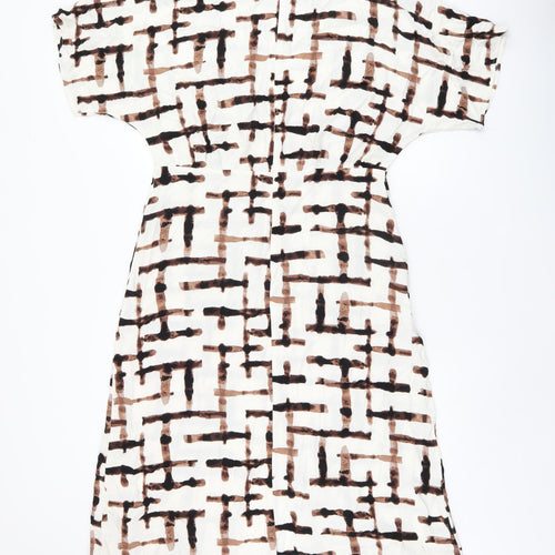 Marks and Spencer Womens White Geometric Viscose Shift Size 14 Boat Neck Zip