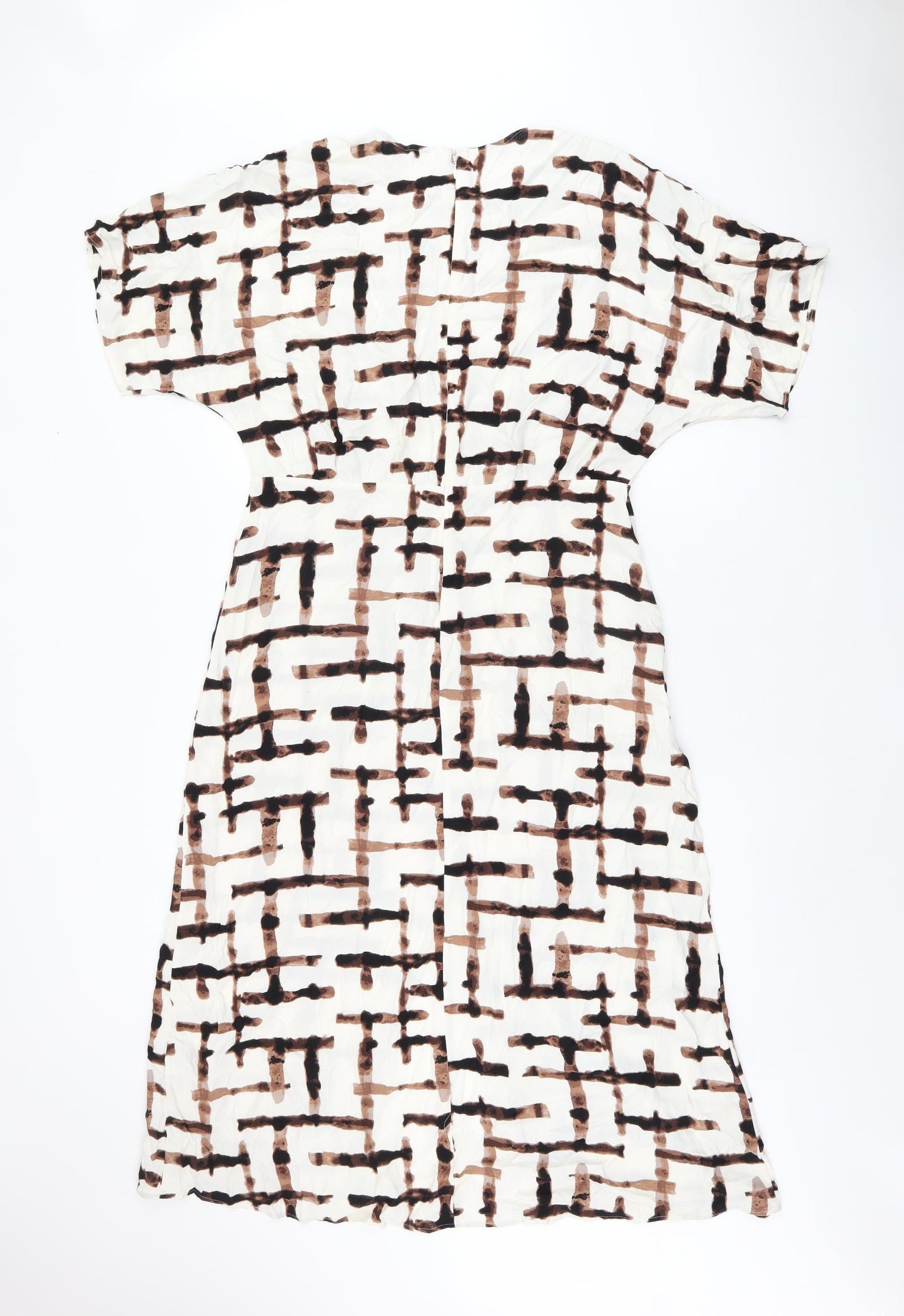Marks and Spencer Womens White Geometric Viscose Shift Size 14 Boat Neck Zip