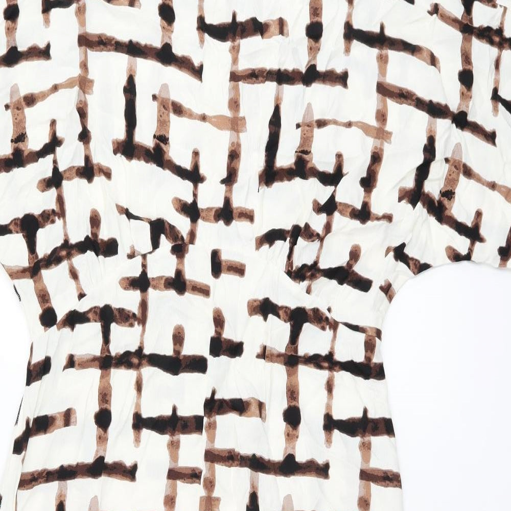 Marks and Spencer Womens White Geometric Viscose Shift Size 14 Boat Neck Zip