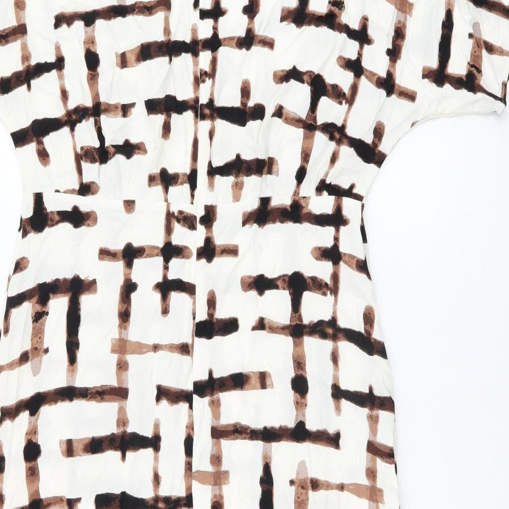 Marks and Spencer Womens White Geometric Viscose Shift Size 14 Boat Neck Zip