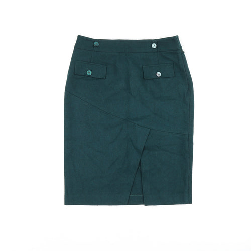 Sino London Womens Green Wool Straight & Pencil Skirt Size 12 Zip