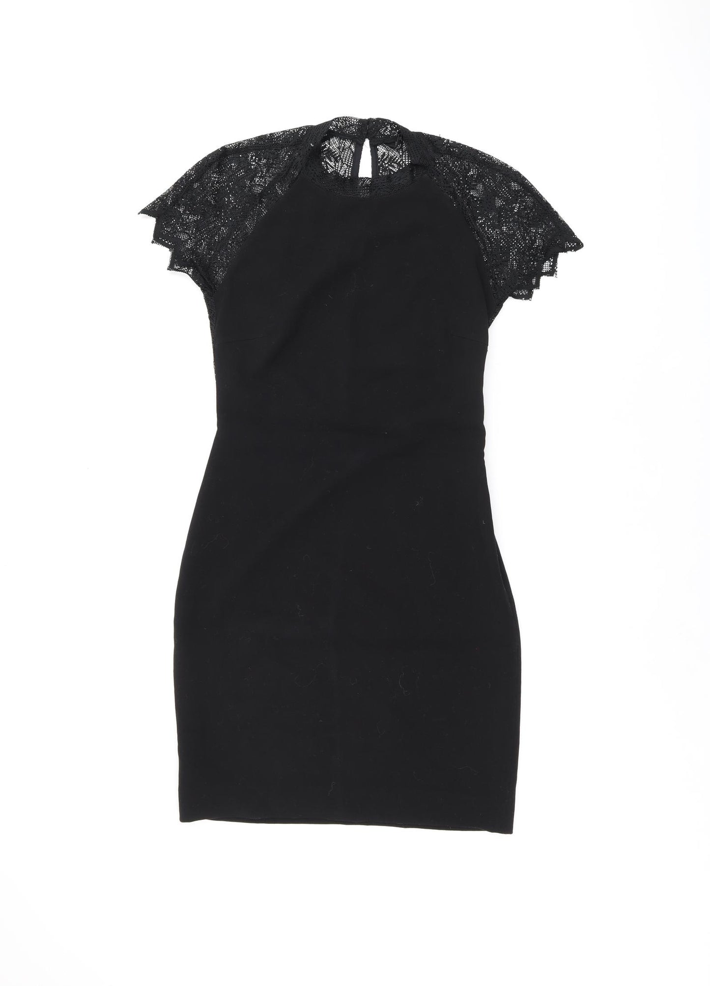 Zara Womens Black Polyester Bodycon Size S Round Neck Zip - Lace Detail