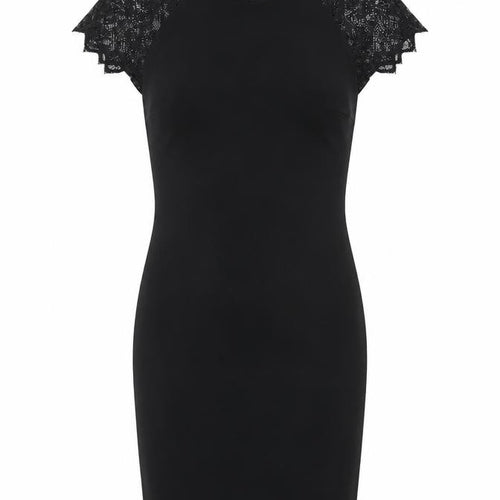 Zara Womens Black Polyester Bodycon Size S Round Neck Zip - Lace Detail
