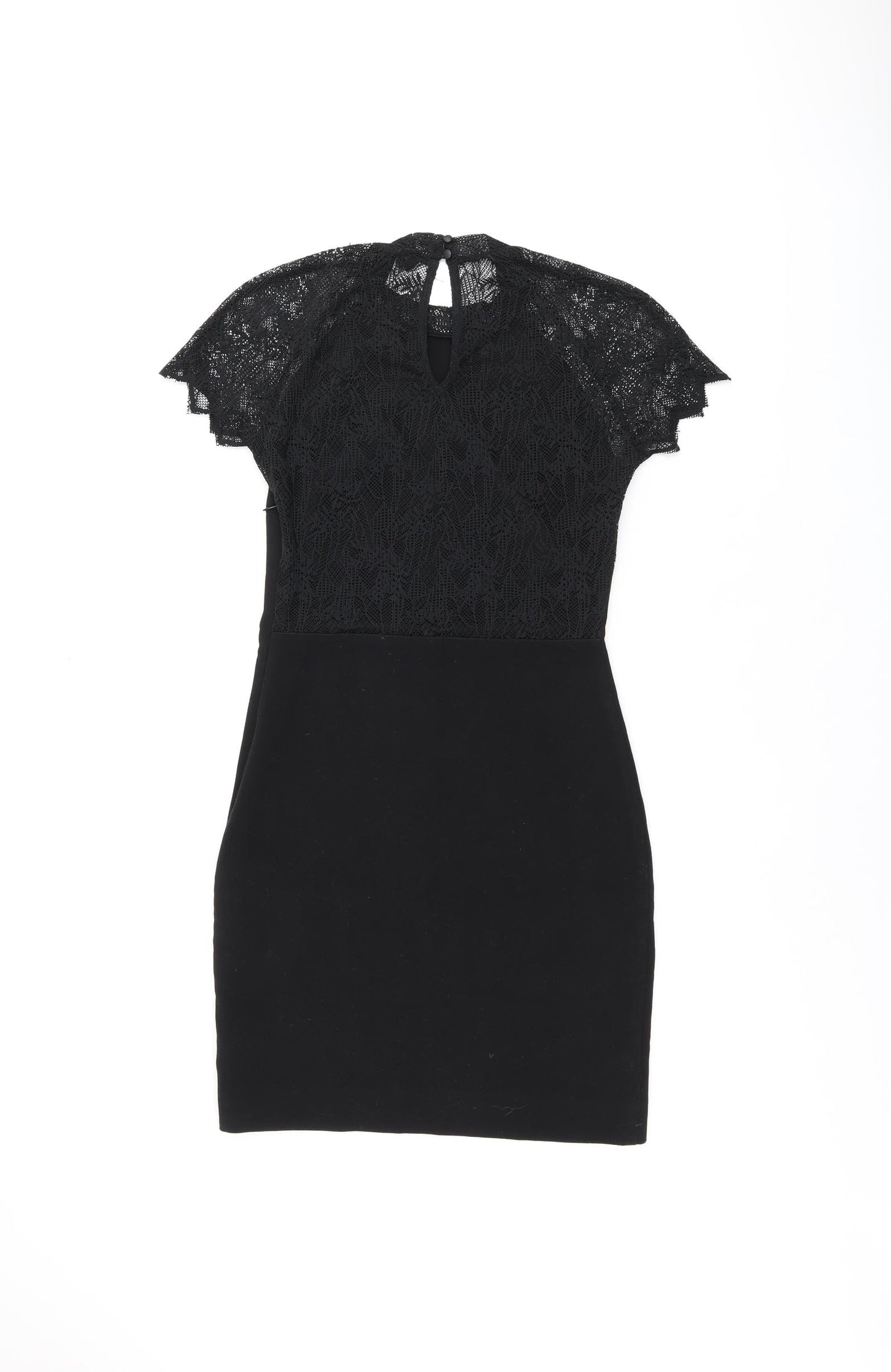 Zara Womens Black Polyester Bodycon Size S Round Neck Zip - Lace Detail