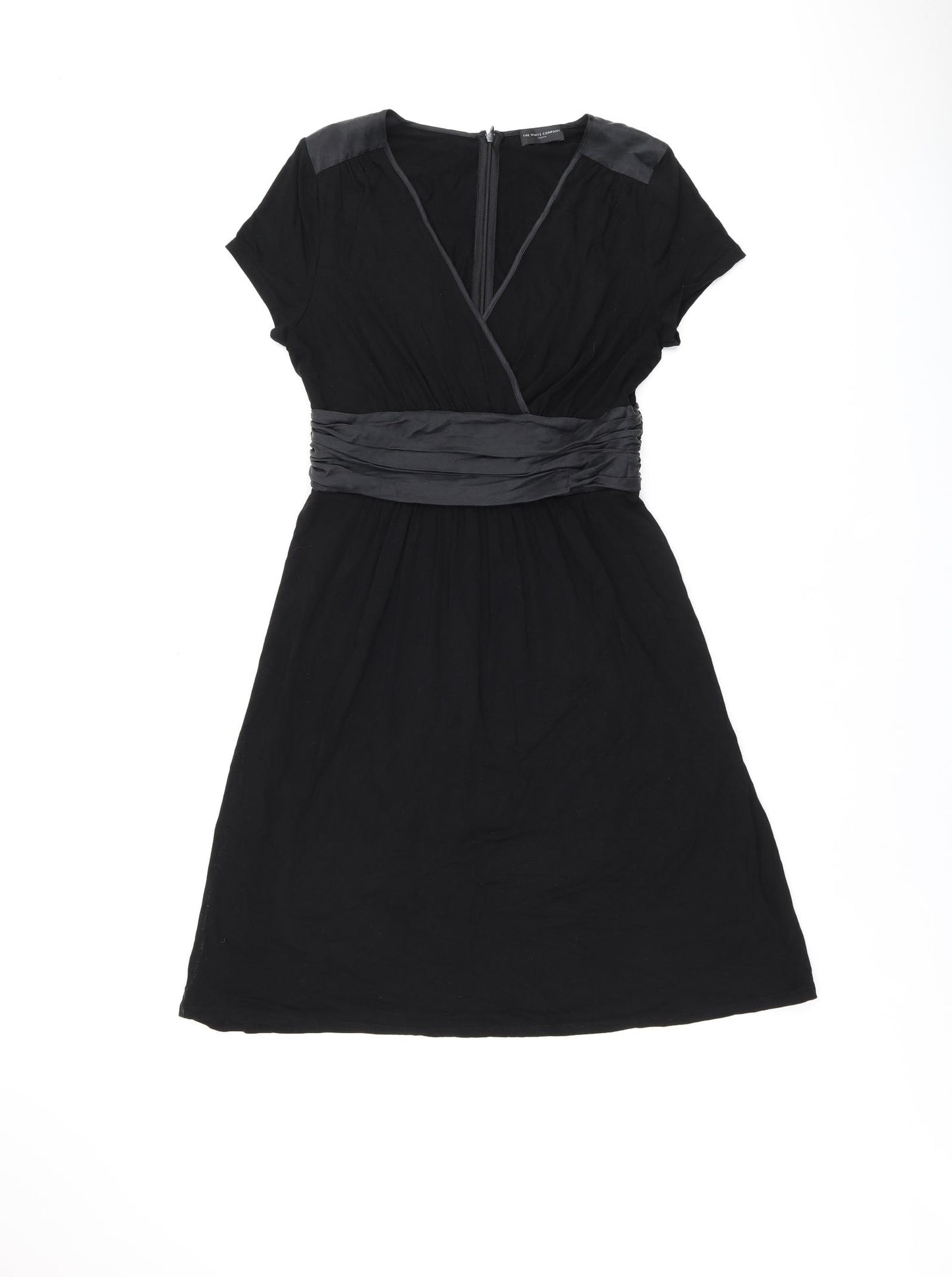 The White Company Womens Black Viscose A-Line Size 12 V-Neck Zip