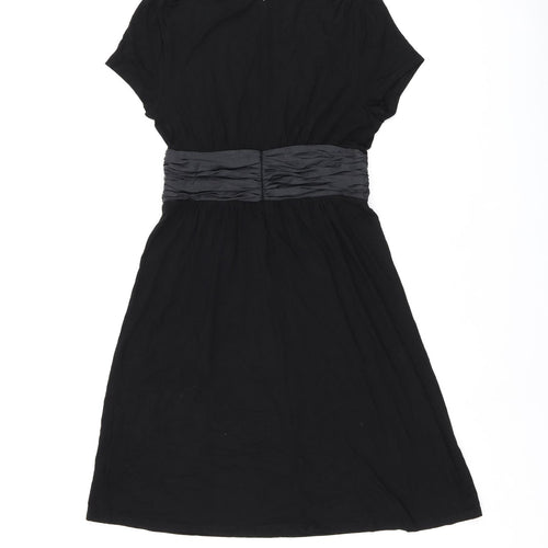 The White Company Womens Black Viscose A-Line Size 12 V-Neck Zip