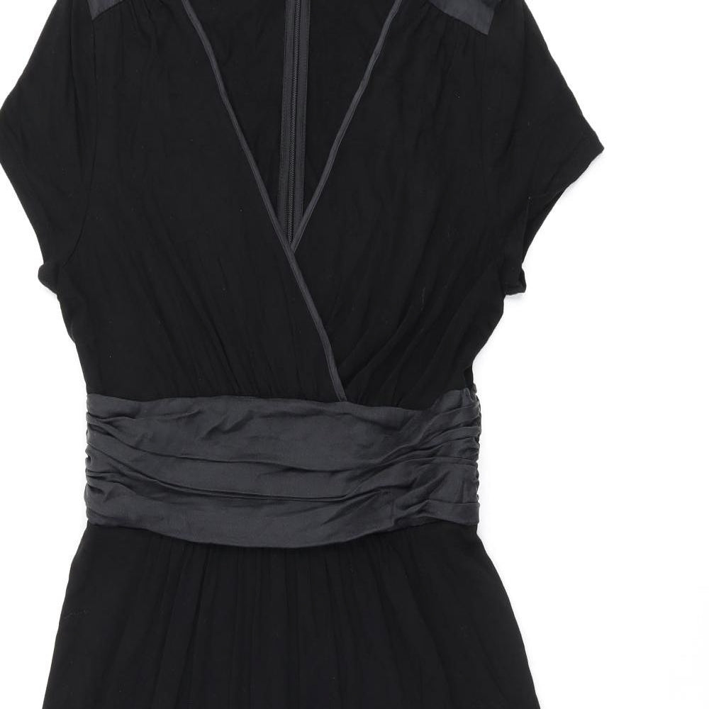 The White Company Womens Black Viscose A-Line Size 12 V-Neck Zip