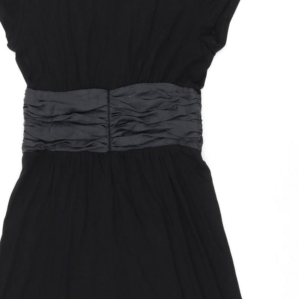 The White Company Womens Black Viscose A-Line Size 12 V-Neck Zip