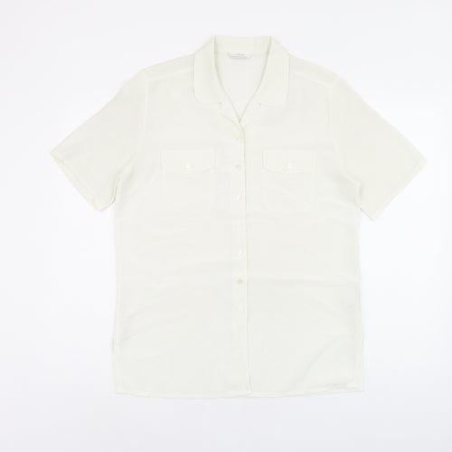 St Michael Womens White Polyester Basic Button-Up Size 10 Collared - Vintage