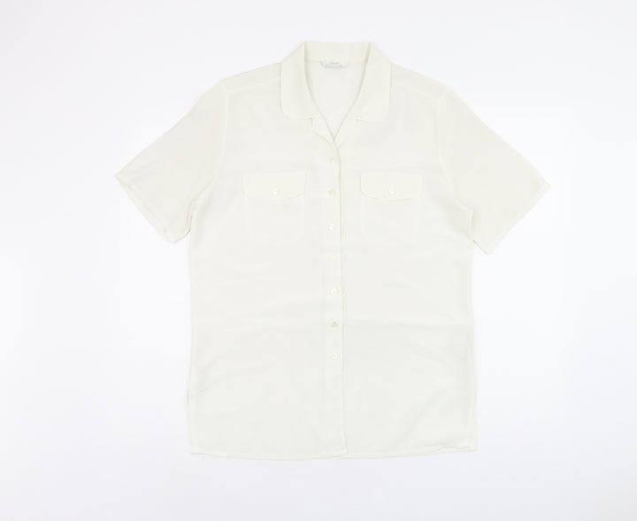 St Michael Womens White Polyester Basic Button-Up Size 10 Collared - Vintage