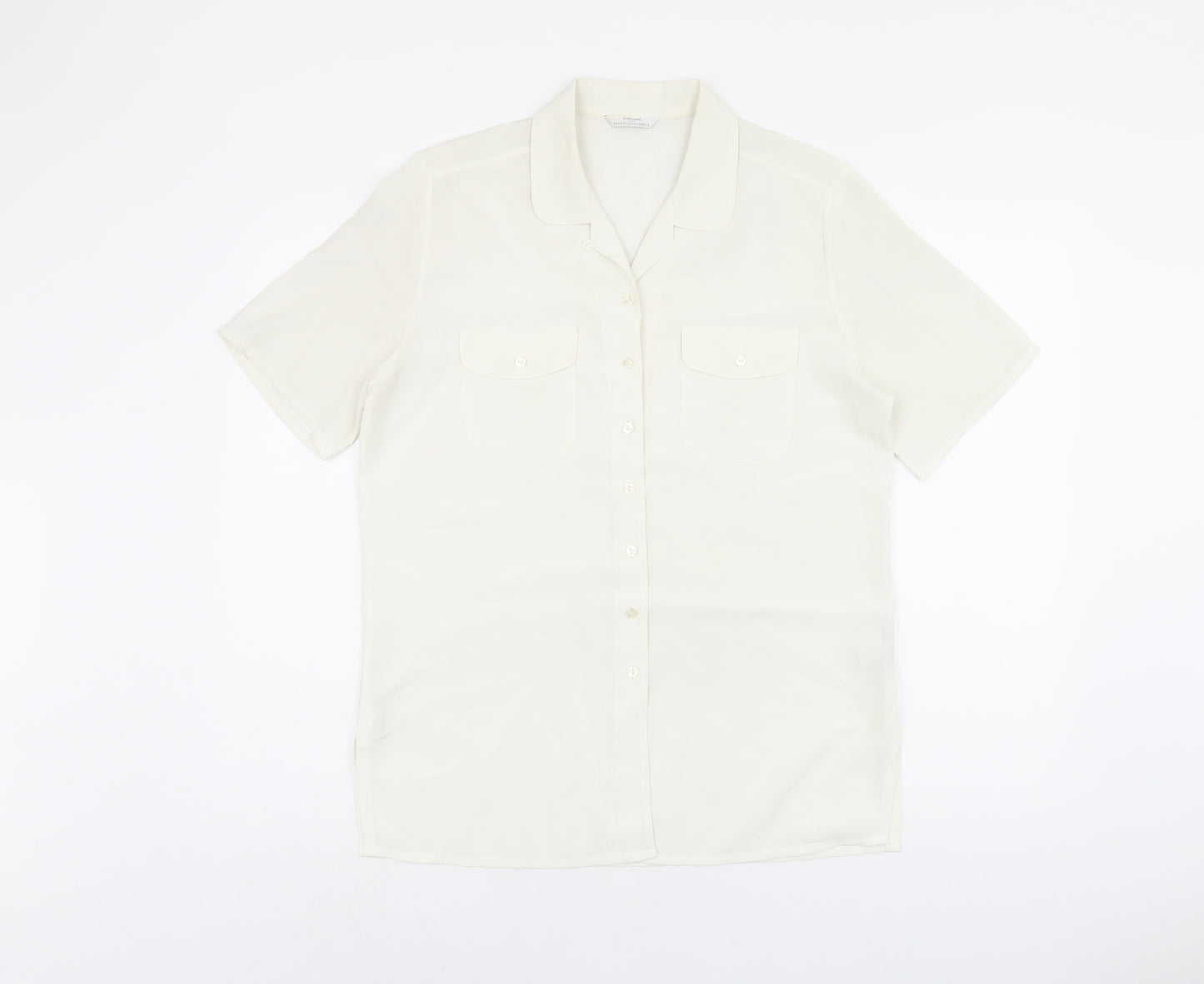 St Michael Womens White Polyester Basic Button-Up Size 10 Collared - Vintage