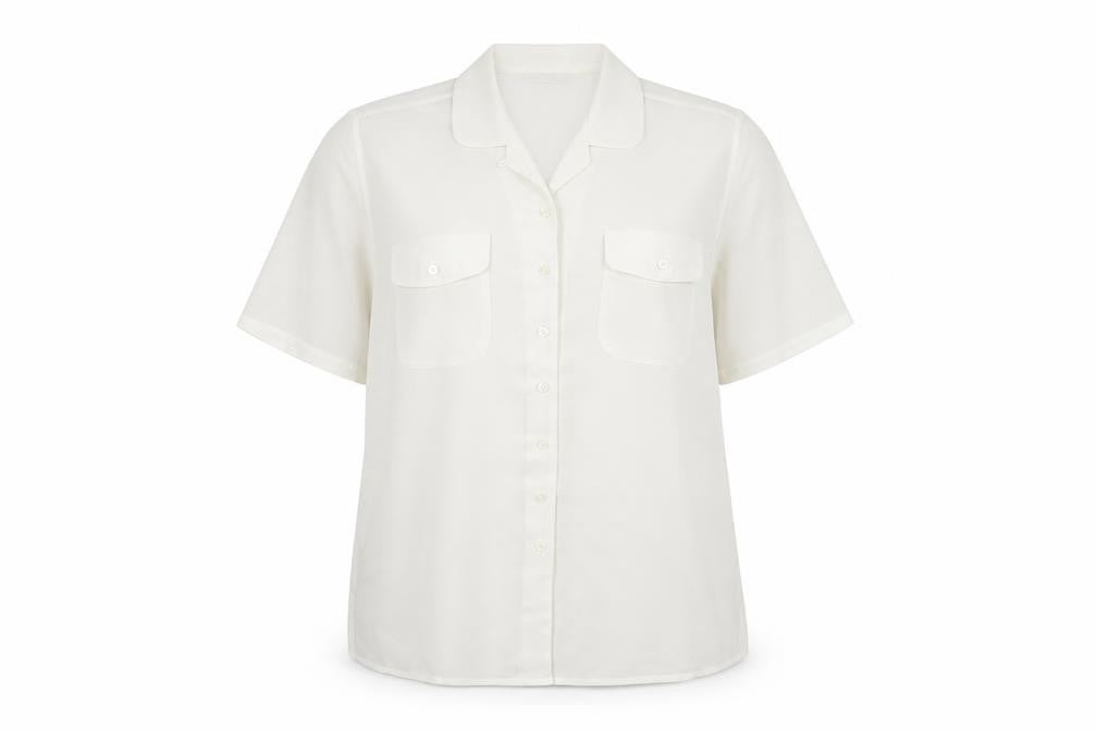 Front view of St Michael women’s white polyester basic button-up, size UK 10, collared - vintage