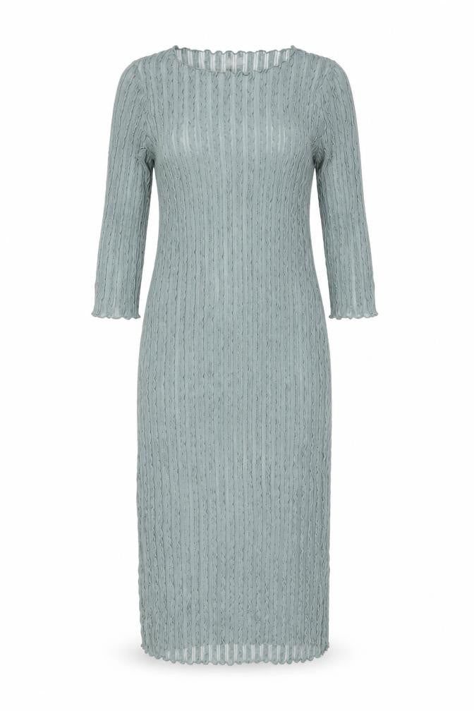 Front view of Marks & Spencer women’s green polyester bodycon, size UK 10, boat neck pullover