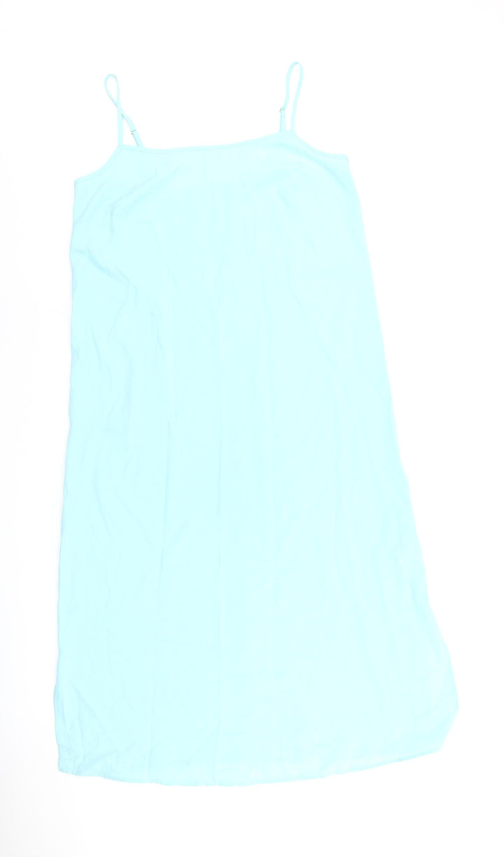 Marks and Spencer Womens Blue Polyester Slip Dress Size 10 Square Neck Pullover