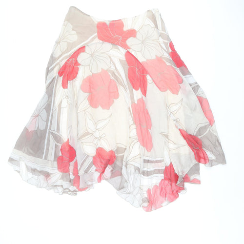 Coast Womens Brown Floral Silk Swing Skirt Size 12 Zip