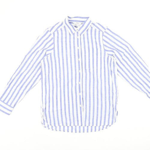 Marks and Spencer Womens White Striped Cotton Basic Button-Up Size 8 Collared