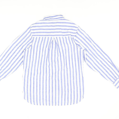 Marks and Spencer Womens White Striped Cotton Basic Button-Up Size 8 Collared