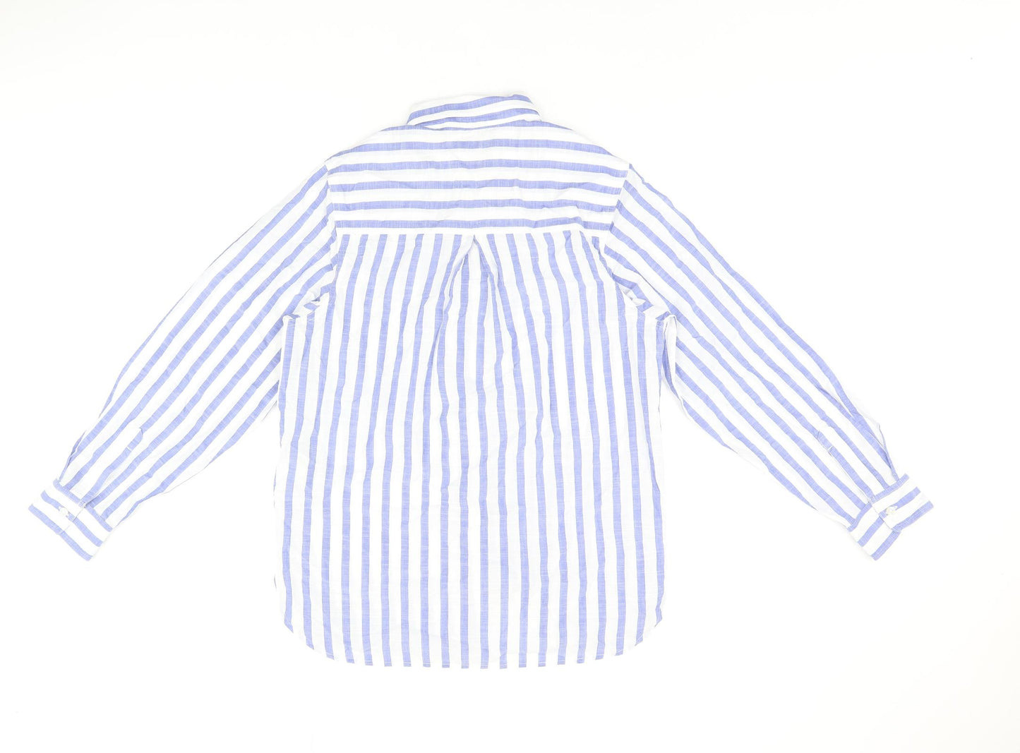 Marks and Spencer Womens White Striped Cotton Basic Button-Up Size 8 Collared