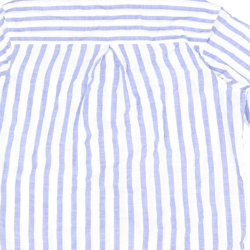 Marks and Spencer Womens White Striped Cotton Basic Button-Up Size 8 Collared