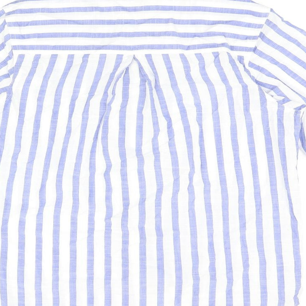 Marks and Spencer Womens White Striped Cotton Basic Button-Up Size 8 Collared