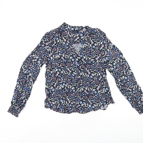 Crew Clothing Company Womens Blue Floral Viscose Basic T-Shirt Size 12 V-Neck