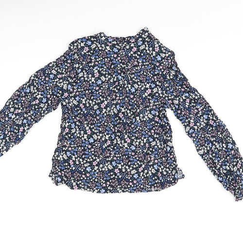 Crew Clothing Company Womens Blue Floral Viscose Basic T-Shirt Size 12 V-Neck