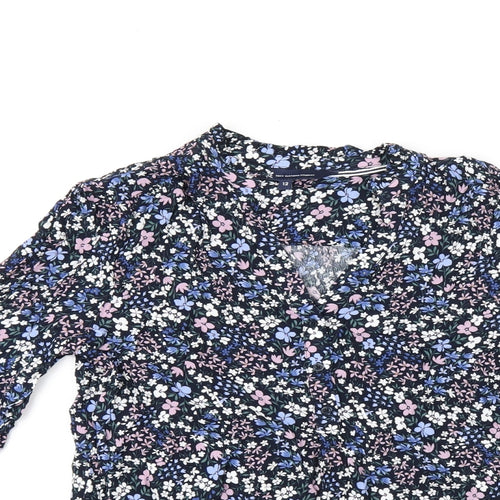 Crew Clothing Company Womens Blue Floral Viscose Basic T-Shirt Size 12 V-Neck