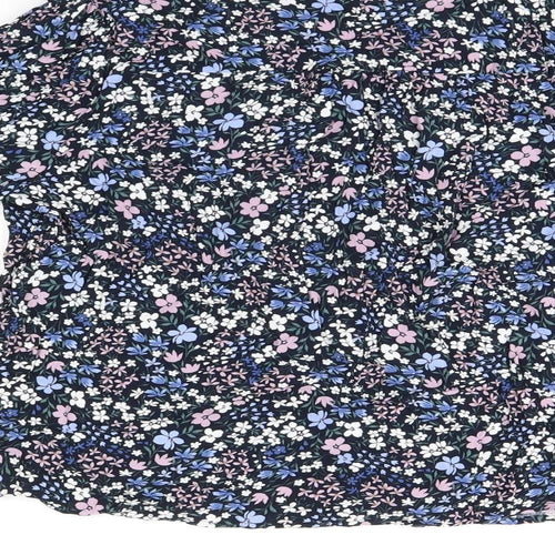 Crew Clothing Company Womens Blue Floral Viscose Basic T-Shirt Size 12 V-Neck