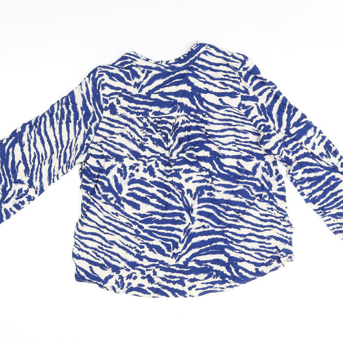 Marks and Spencer Womens Blue Animal Print Polyester Basic T-Shirt Size 10 V-Neck - Tiger Print