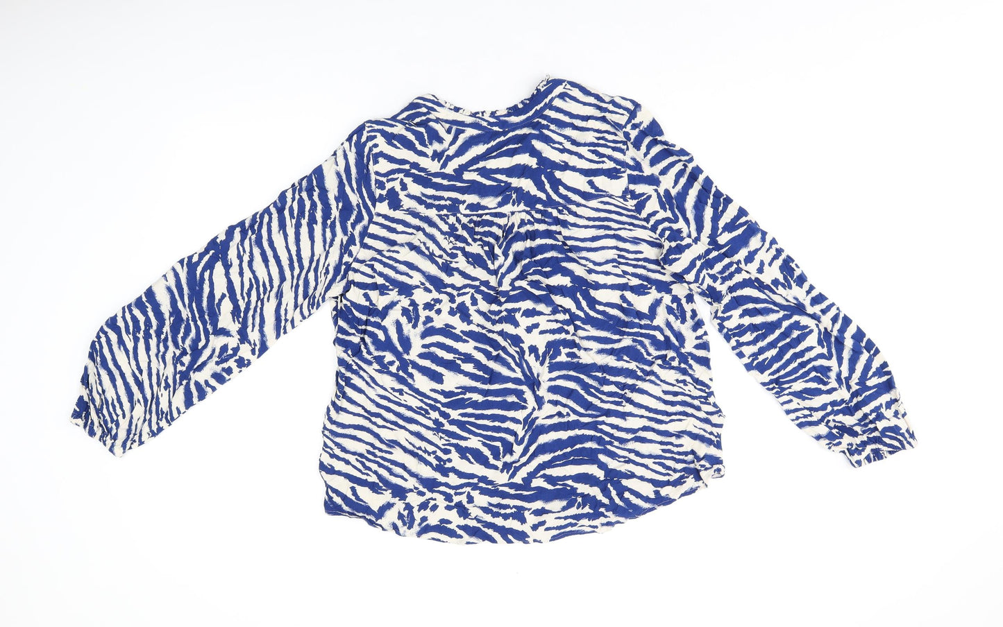 Marks and Spencer Womens Blue Animal Print Polyester Basic T-Shirt Size 10 V-Neck - Tiger Print